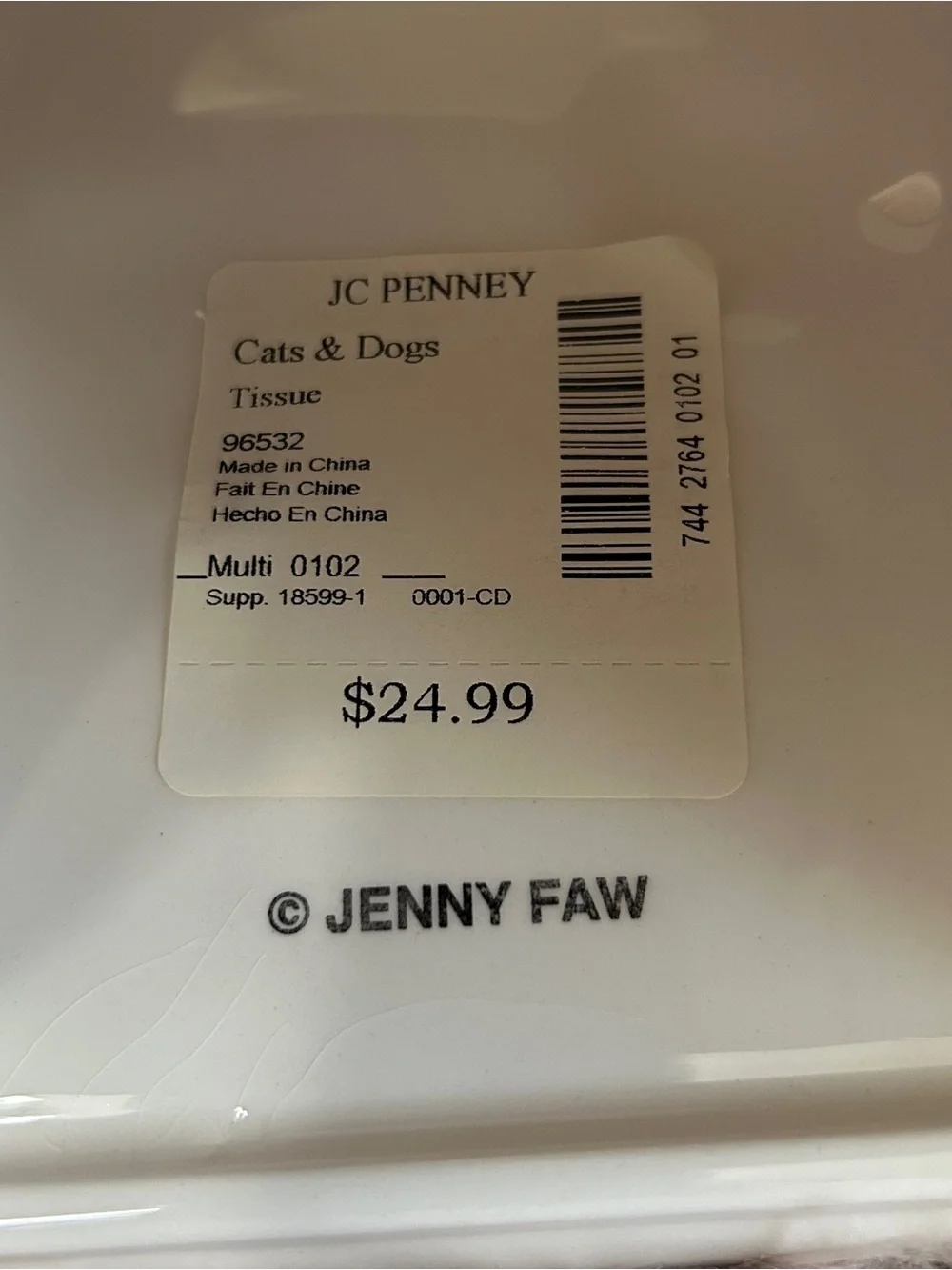 Jenny Faw Ceramic Dog Cat Tissue Box